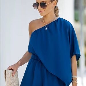 Cupshe bright blue asymmetrical romper.  Size M.